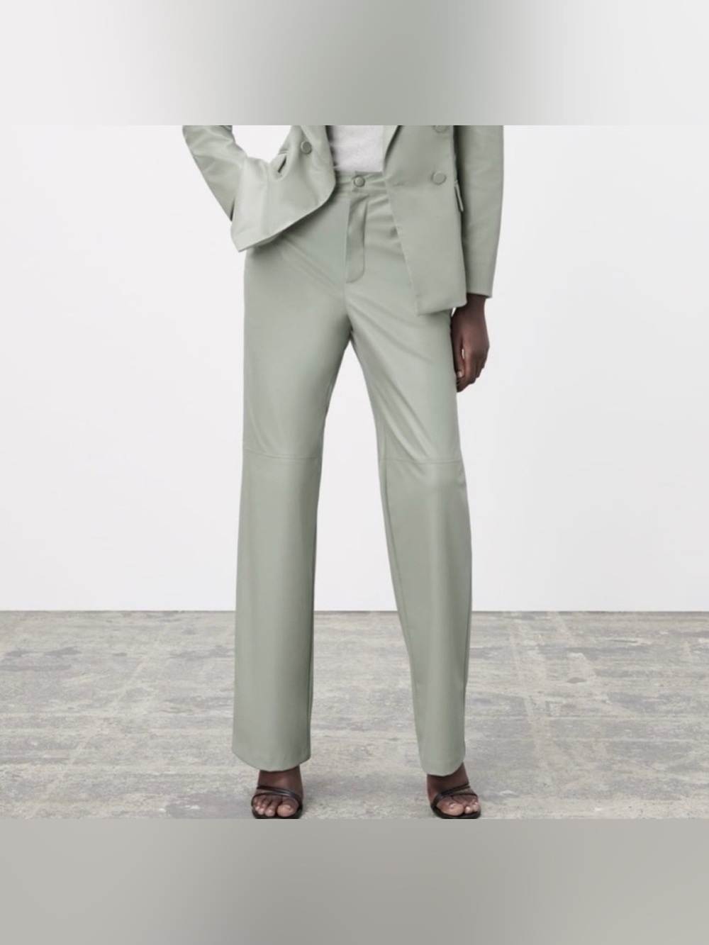 Zara Wide Leg Faux Leather Pants Sage Size Medium